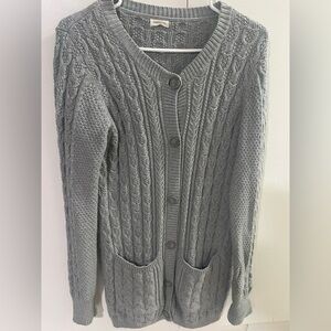 Oysho Cable Knit Fisherman Gray Long Cardigan Button up Womens sz M